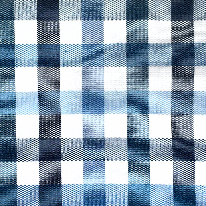 BRIGHTON 108" Navy Blue Off White Small Check Plaid Canvas Fabric - Classic & Modern
