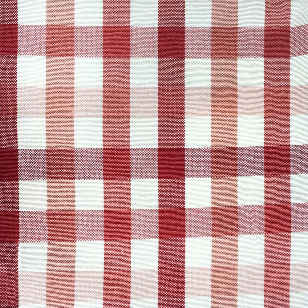 BRIGHTON 108" Red Off White Small Check Plaid Canvas Fabric - Classic & Modern