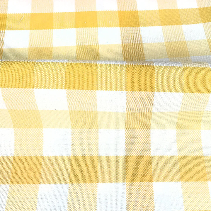 BRIGHTON 108" Yellow Off White Small Check Plaid Canvas Fabric - Classic & Modern