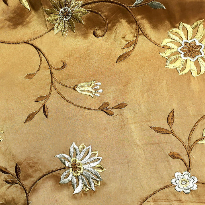 Brown Iridescent Faux Taffeta Silk Floral Embroidery Fabric - Classic & Modern
