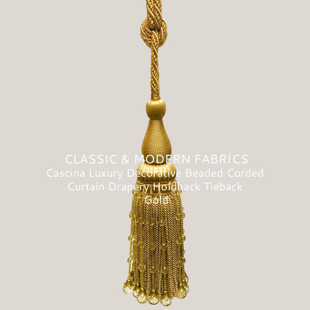 Cascina Luxury Decorative Beaded Corded Curtain Drapery Holdback Tieback Gold - Classic & Modern
