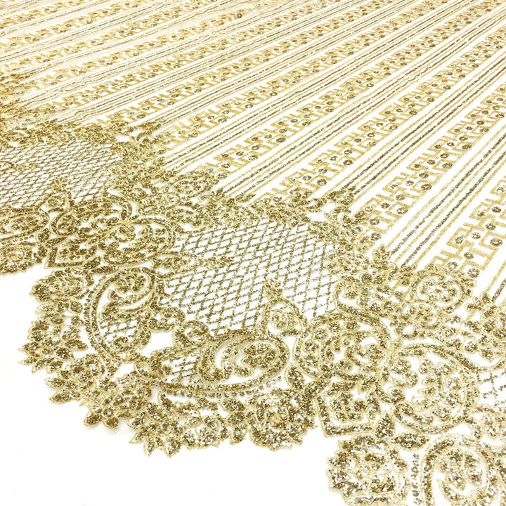 Charlotte METALLIC GOLD Geometric Glitter Mesh Tulle Mesh Lace Dress Fabric / Sold by the Yard - Classic & Modern