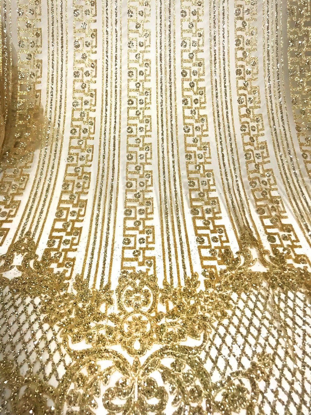 Charlotte METALLIC GOLD Geometric Glitter Mesh Tulle Mesh Lace Dress Fabric / Sold by the Yard - Classic & Modern