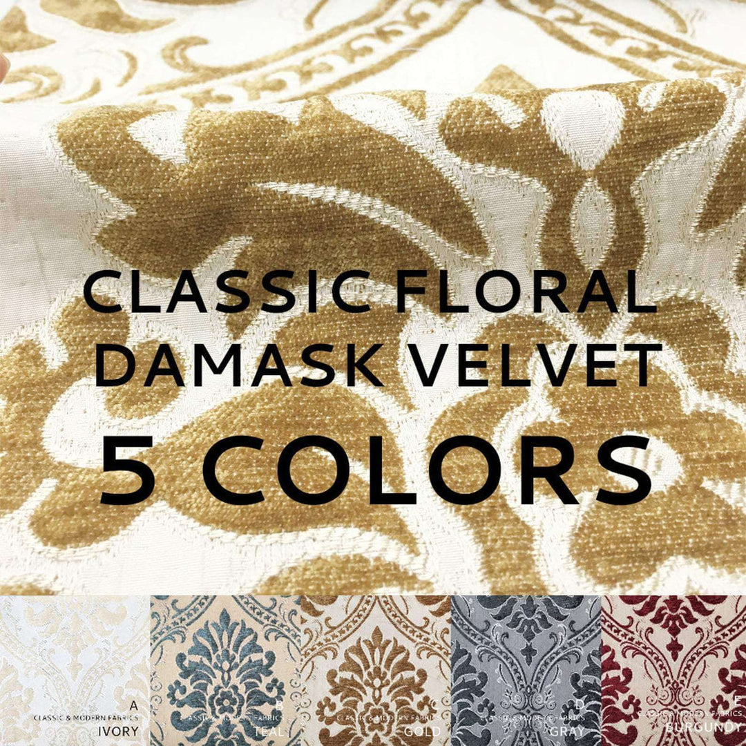 Classic Floral Damask Gray Velvet Brocade Fabric - Classic Modern Fabrics