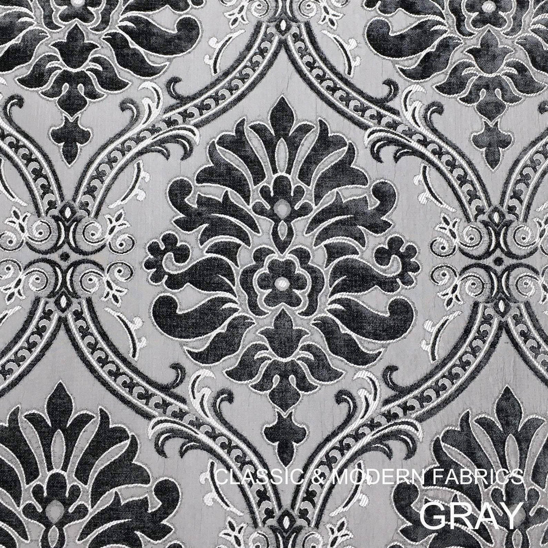 Classic Floral Damask Gray Velvet Brocade Fabric - Classic Modern Fabrics