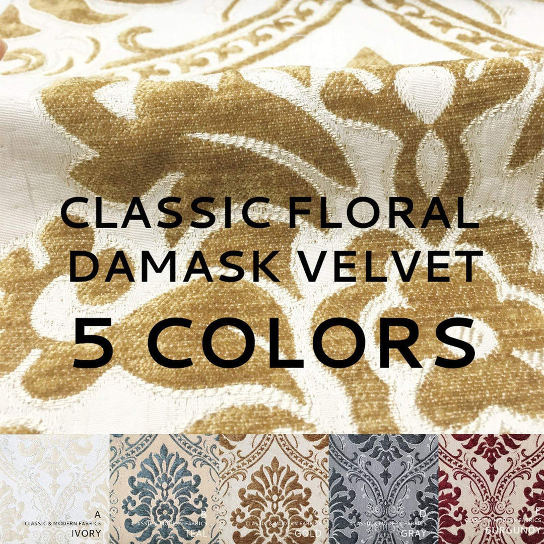 EMBELLISHED A DAMASK BLACK Floral Velvet Upholstery And Drapery Fabric