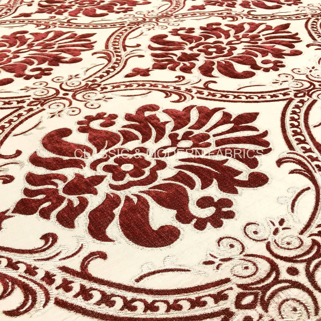 Classic Floral Damask Red Burgundy Velvet Fabric  CLASSIC MODERN FABRICS –  Classic Modern Fabrics