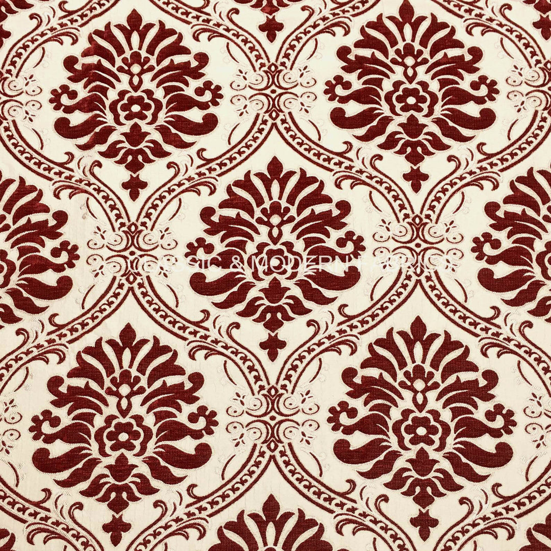 Classic Floral Damask Red Burgundy Velvet Brocade Fabric - Classic Modern Fabrics