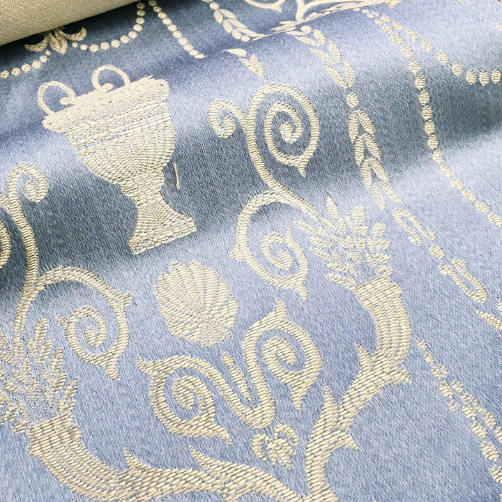 DANTE Blue Gold Damask Jacquard Brocade Fabric - Classic & Modern