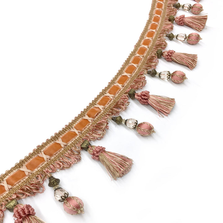 ELIZABETH 4" Pink Gold Beaded Tassel Fringe Trim / Drapery, Upholstery, Pillows, Home Decor / By The Yard - Classic & Modern