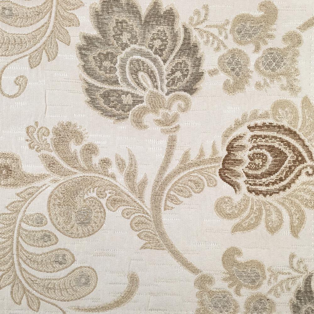 Floral Paisley Chenille Jacquard Beige Fabric - Classic & Modern