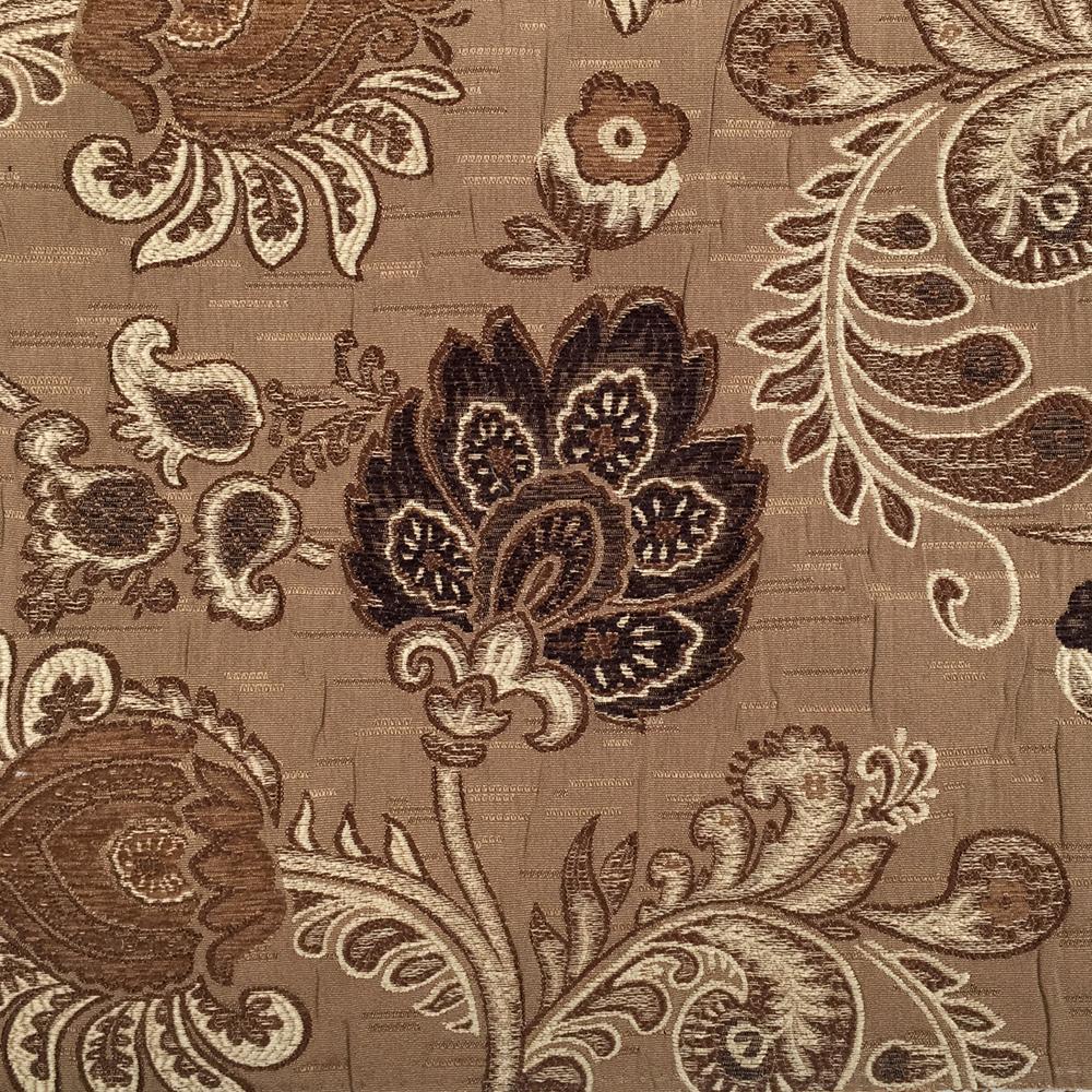 Floral Paisley Chenille Jacquard Brown Fabric - Classic & Modern