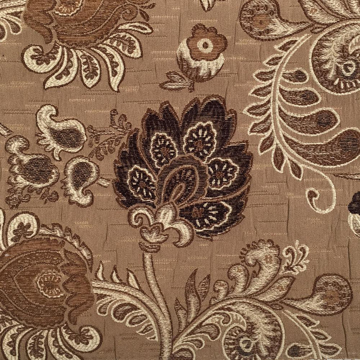 Floral Paisley Chenille Jacquard Brown Fabric - Classic & Modern
