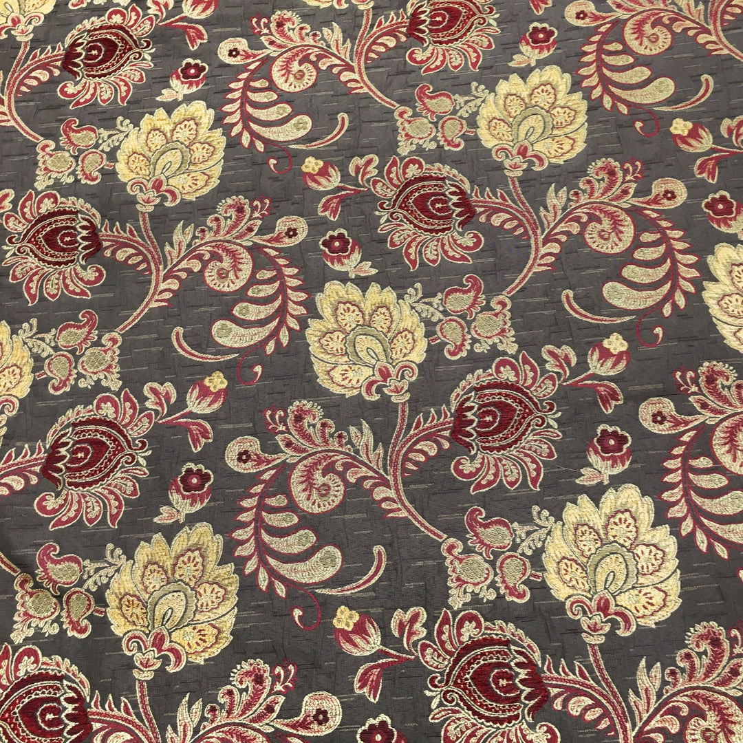 Floral Paisley Chenille Jacquard Burgundy Brown Fabric - Classic & Modern
