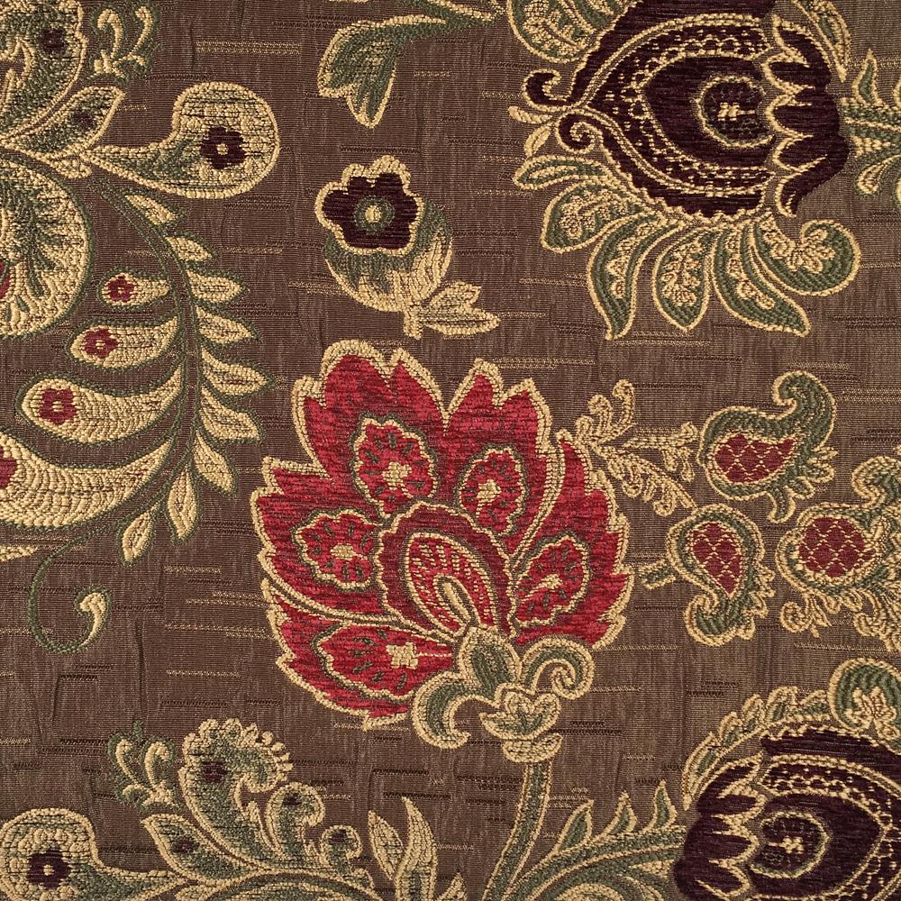 Floral Paisley Chenille Jacquard Dark Purple Brown Fabric - Classic & Modern