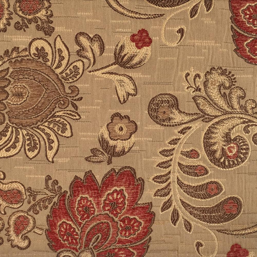 Floral Paisley Chenille Jacquard Orange Brown Fabric - Classic & Modern