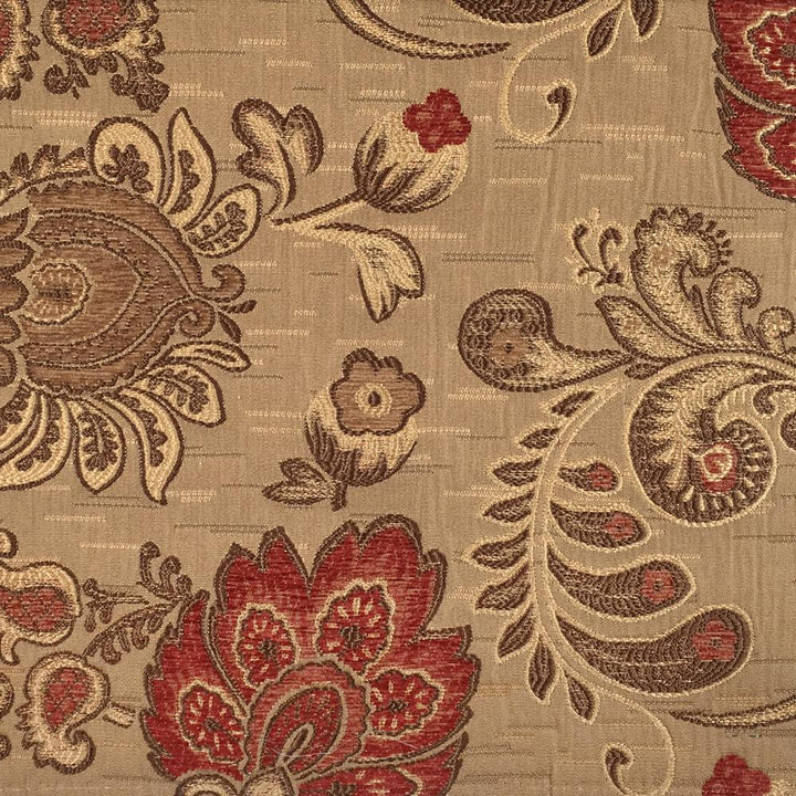 Floral Paisley Chenille Jacquard Orange Brown Fabric - Classic & Modern