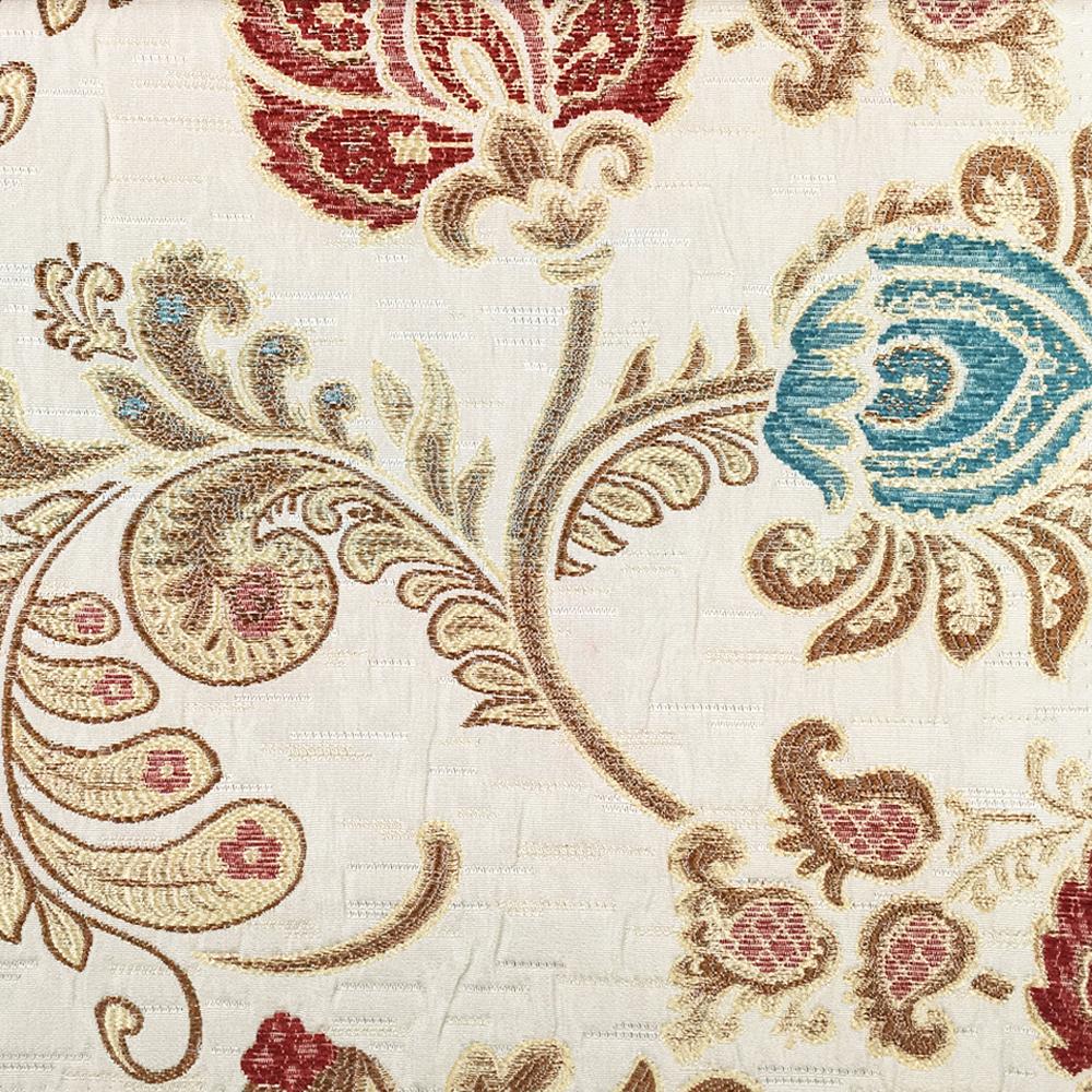 Floral Paisley Chenille Jacquard Red Blue Fabric - Classic & Modern