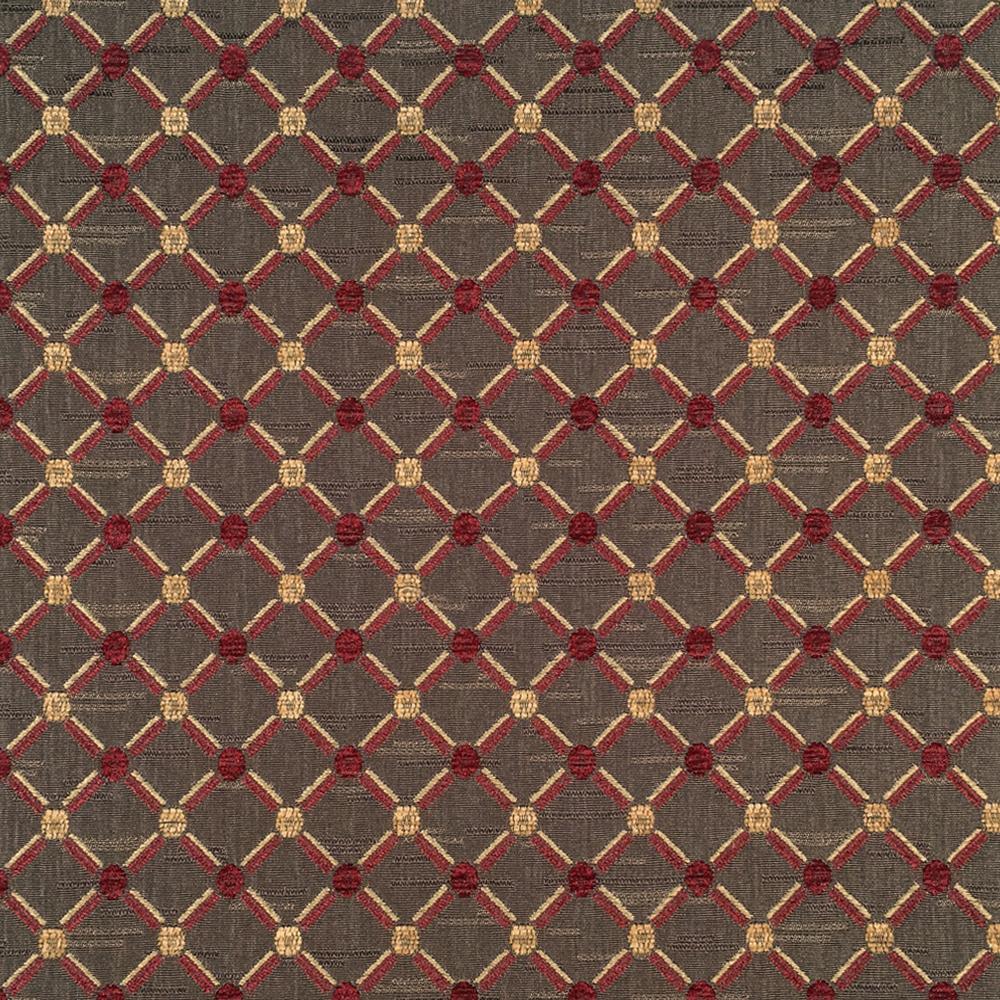Geometric Diamond Chenille Jacquard Burgundy Brown Fabric - Classic & Modern