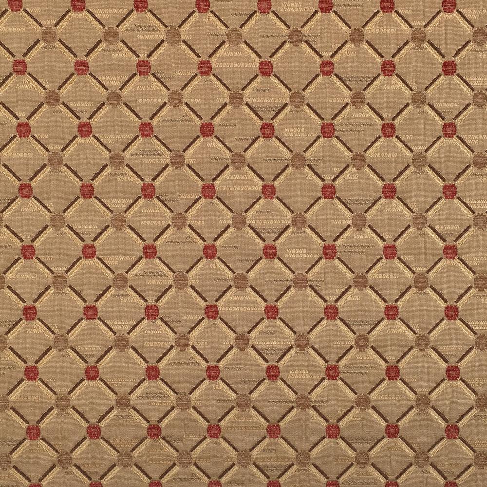Geometric Diamond Chenille Jacquard Orange Brown Fabric - Classic & Modern