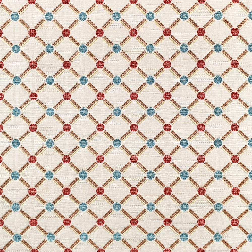 Geometric Diamond Chenille Jacquard Red Blue Fabric - Classic & Modern