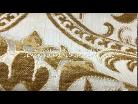 Tissu de brocart de velours doré damassé floral classique