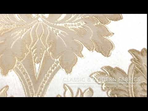 110" Wide Champagne Gold Royal Floral Damask Jacquard Fabric