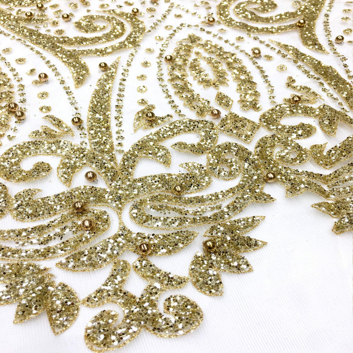 Stella METALLIC GOLD Glitter Tulle Mesh Lace / Dress Fabric / Fabric by the Yard - Classic & Modern