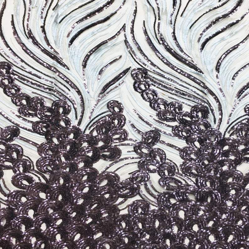 Labia PURPLE LIGHT SILVER Floral Pattern Tulle Mesh Lace Sequin / Fabric by the Yard - Classic & Modern