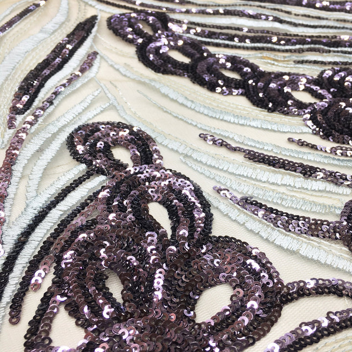 Labia PURPLE LIGHT SILVER Floral Pattern Tulle Mesh Lace Sequin / Fabric by the Yard - Classic & Modern