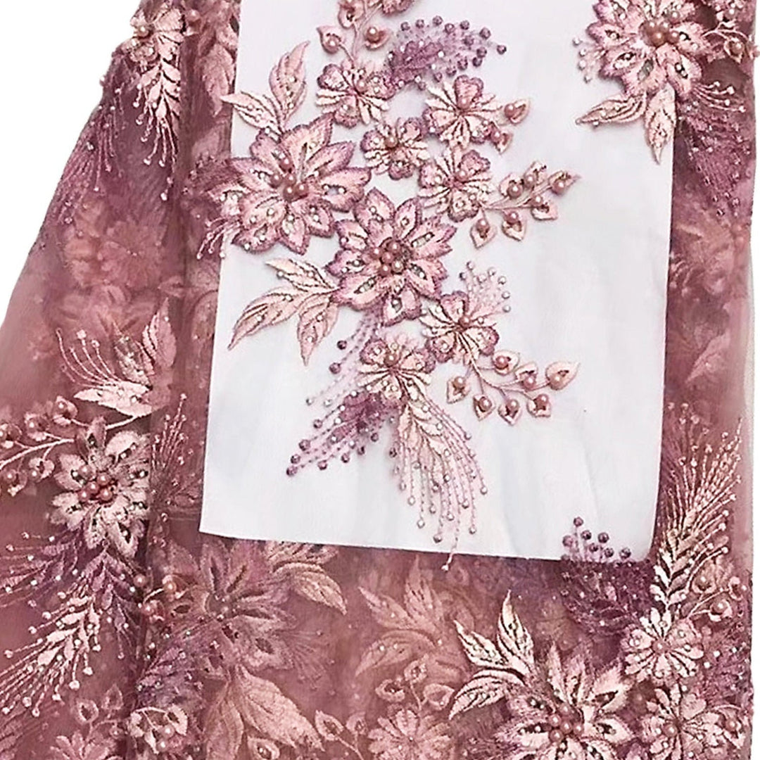 Lasori DUSTY PINK Floral Embroidery Sequin Tulle Mesh Lace / Fabric by the Yard - Classic & Modern