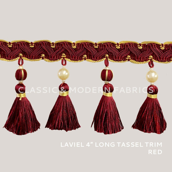 Lavela 4" perlé pompon frange garniture bordeaux rouge / par yard 