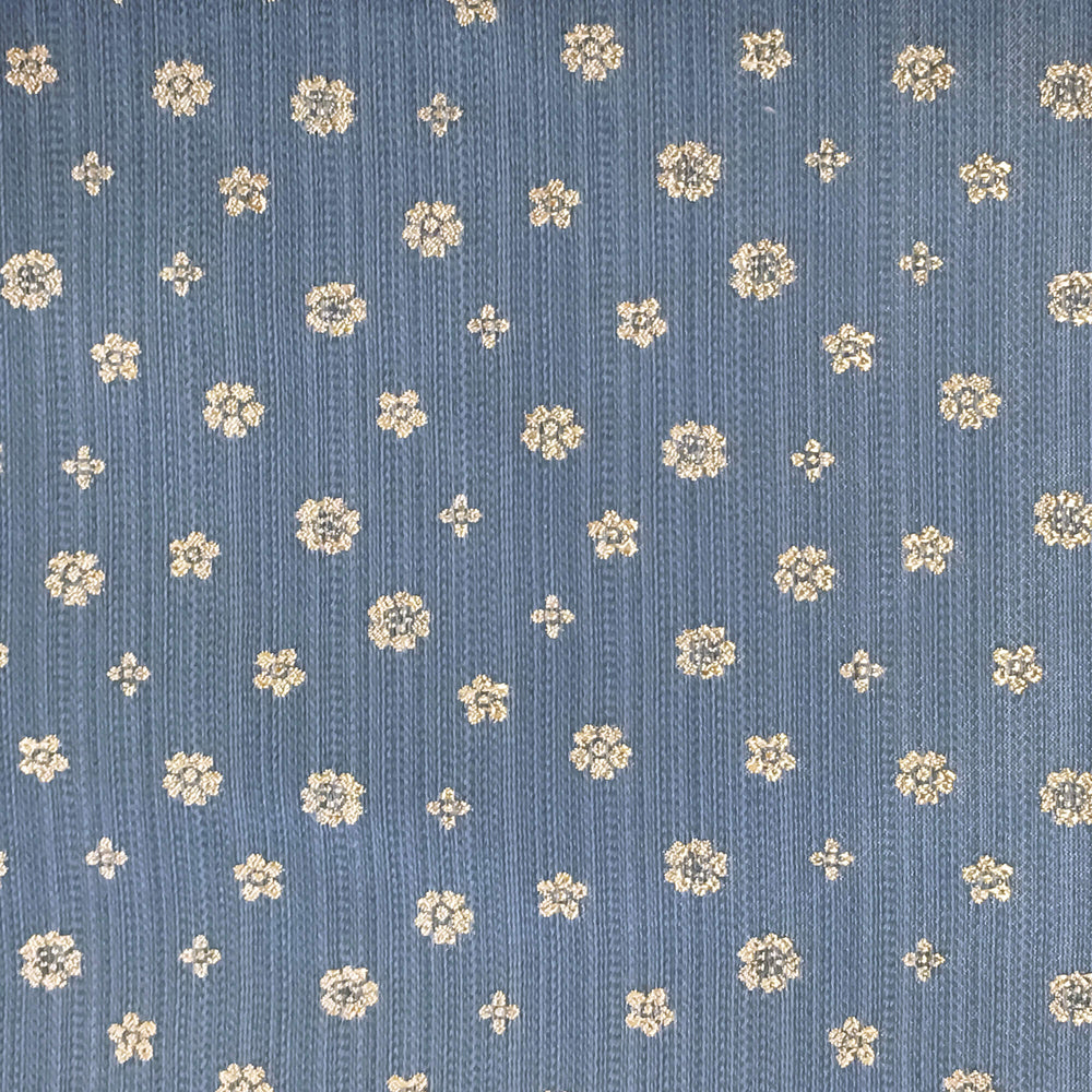 Louise Blue Gold Small Floral Jacquard Brocade Fabric - Classic & Modern