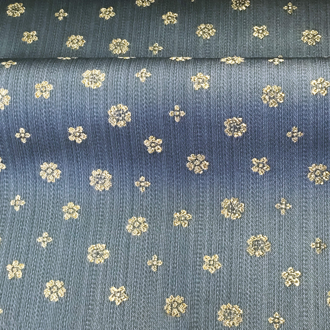 Louise Blue Gold Small Floral Jacquard Brocade Fabric - Classic & Modern