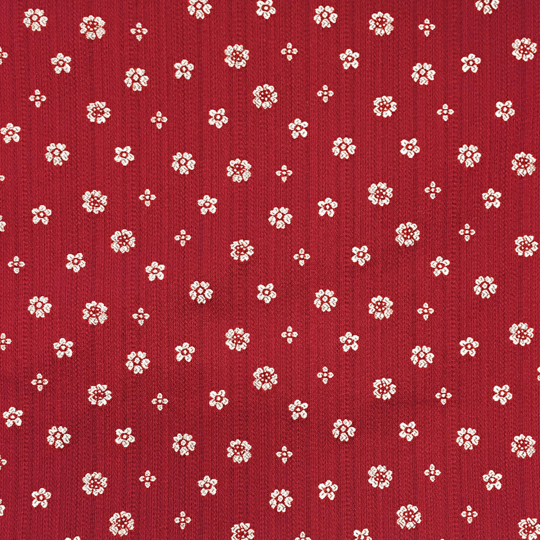 Louise Red Small Floral Jacquard Brocade Fabric - Classic & Modern