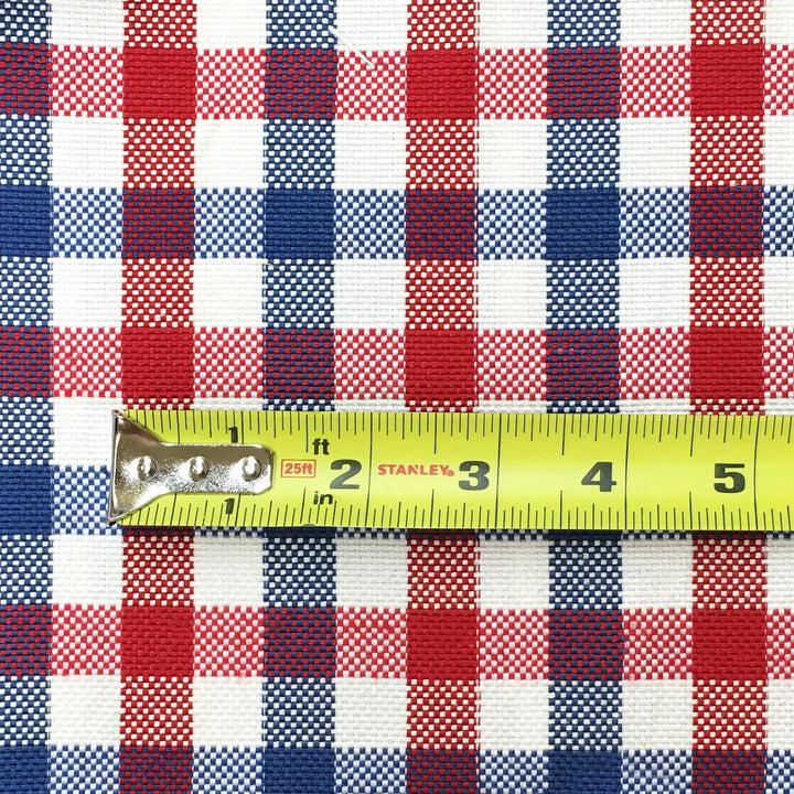 MANES 108" Blue Red Small Check Plaid Canvas Fabric - Classic & Modern