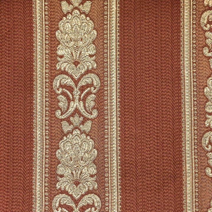 Manon Brown Gold Stripe Floral Damask Jacquard Brocade Fabric - Classic & Modern