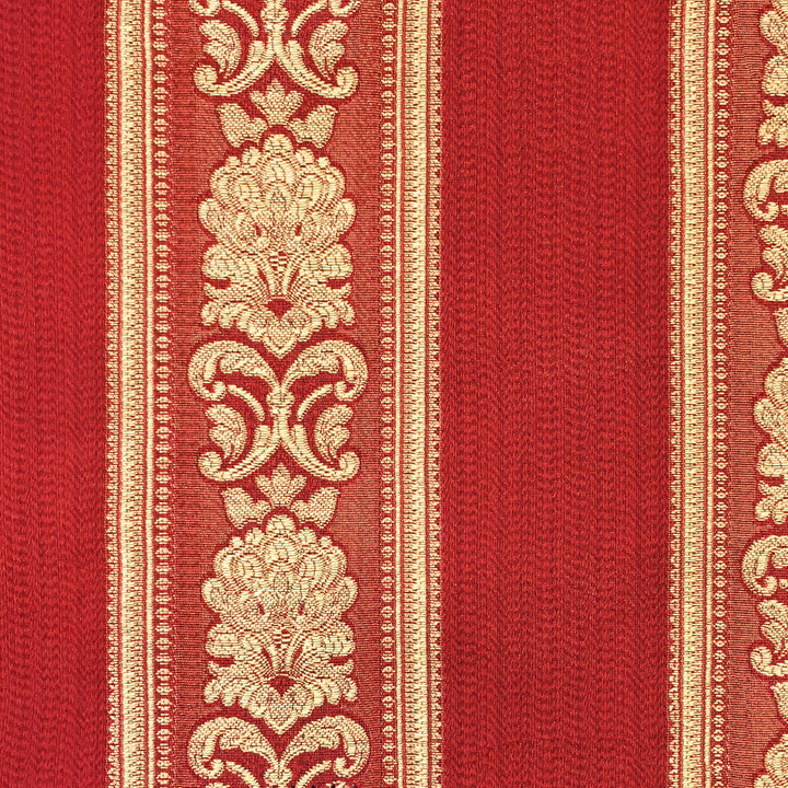 Manon Red Gold Stripe Floral Damask Jacquard Brocade Fabric - Classic & Modern