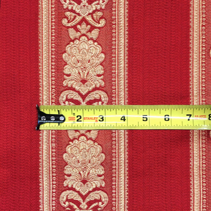 Manon Red Gold Stripe Floral Damask Jacquard Brocade Fabric - Classic & Modern