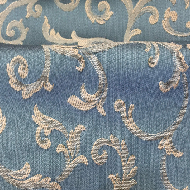 MARANO Blue Gold Royal Floral Scroll Brocade Jacquard Fabric - Classic Modern Fabrics