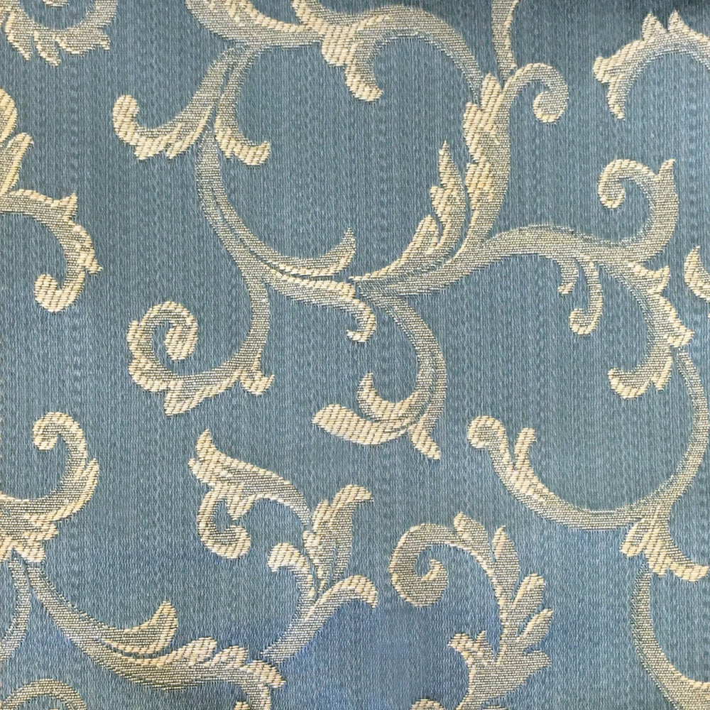 MARANO Blue Gold Royal Floral Scroll Brocade Jacquard Fabric - Classic Modern Fabrics