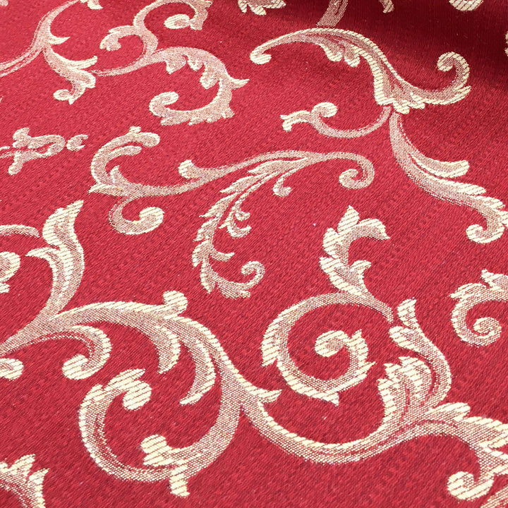 MARANO Burgundy Red Gold Royal Floral Scroll Brocade Jacquard Fabric - Classic Modern Fabrics