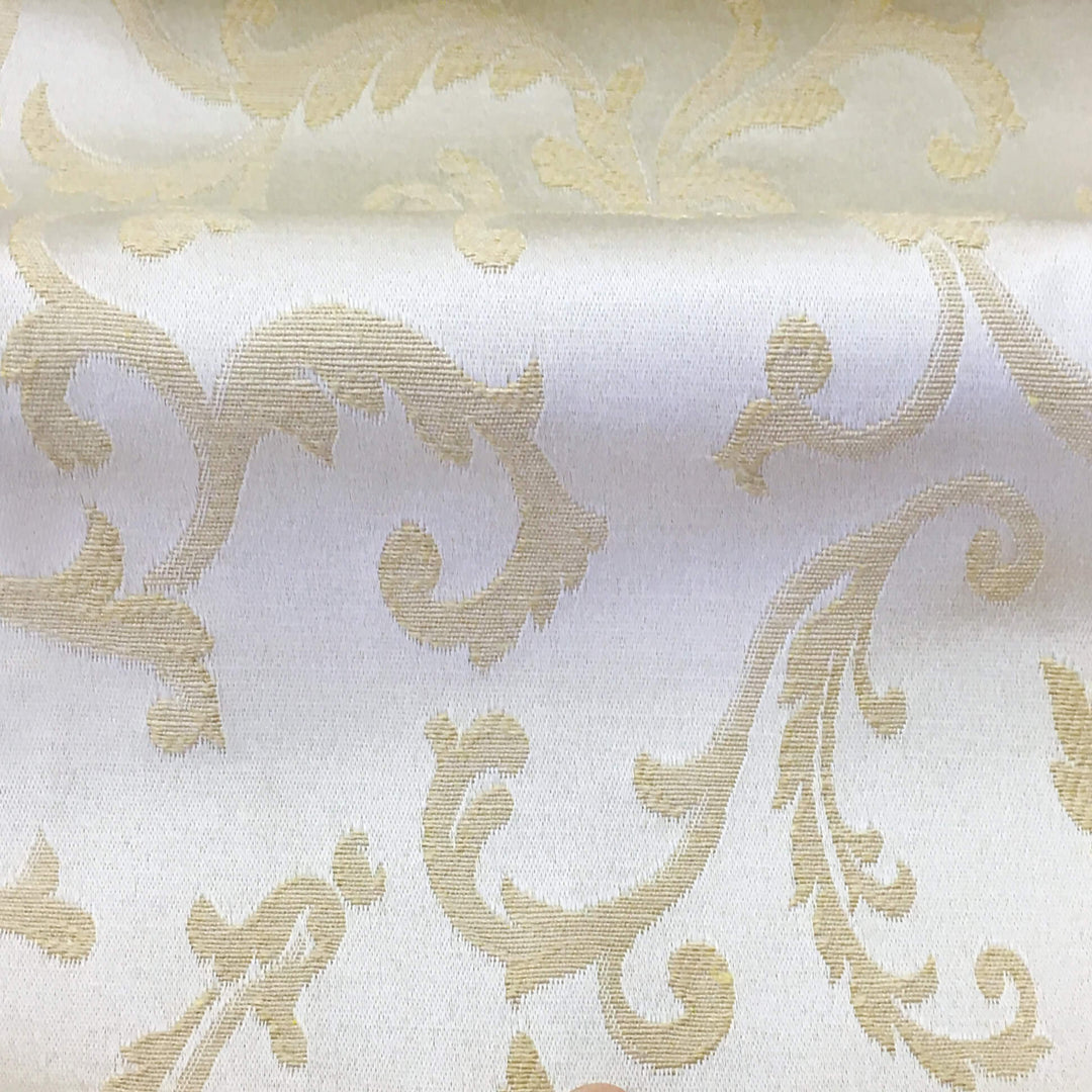 MARANO Ivory Beige Gold Royal Floral Scroll Brocade Jacquard Fabric - Classic Modern Fabrics
