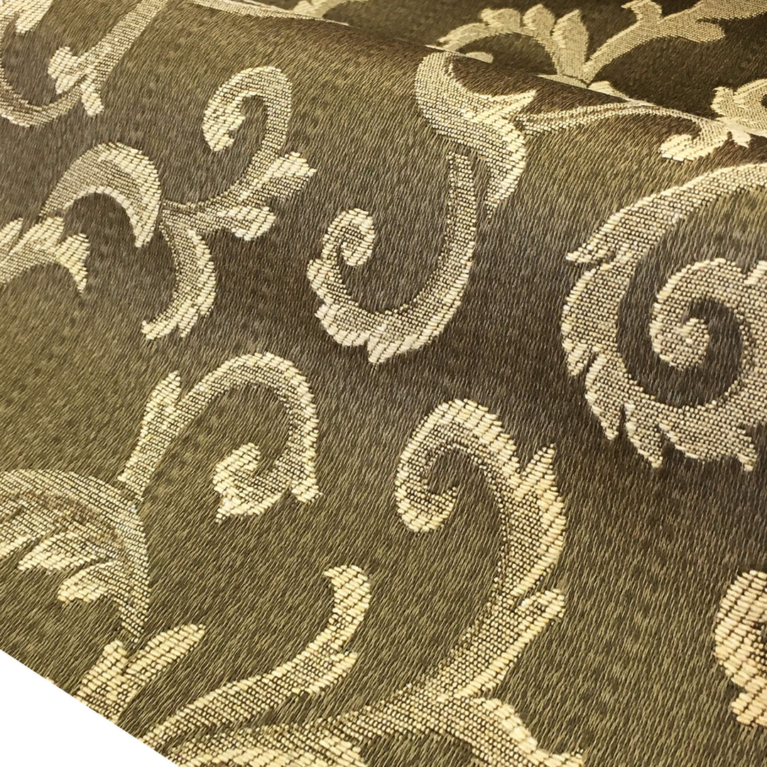 MARANO Olive Gold Royal Floral Scroll Brocade Jacquard Fabric / Made in Italy - Classic & Modern