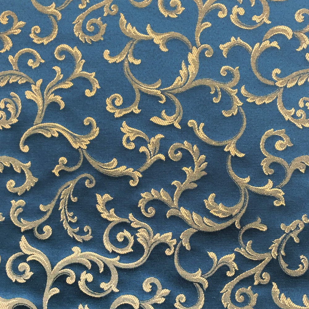 MARANO Peacock Blue Royal Floral Scroll Brocade Jacquard Fabric - Classic Modern Fabrics