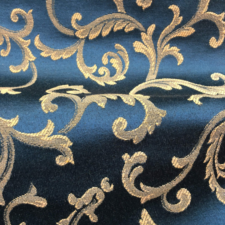 MARANO Peacock Blue Royal Floral Scroll Brocade Jacquard Fabric - Classic Modern Fabrics