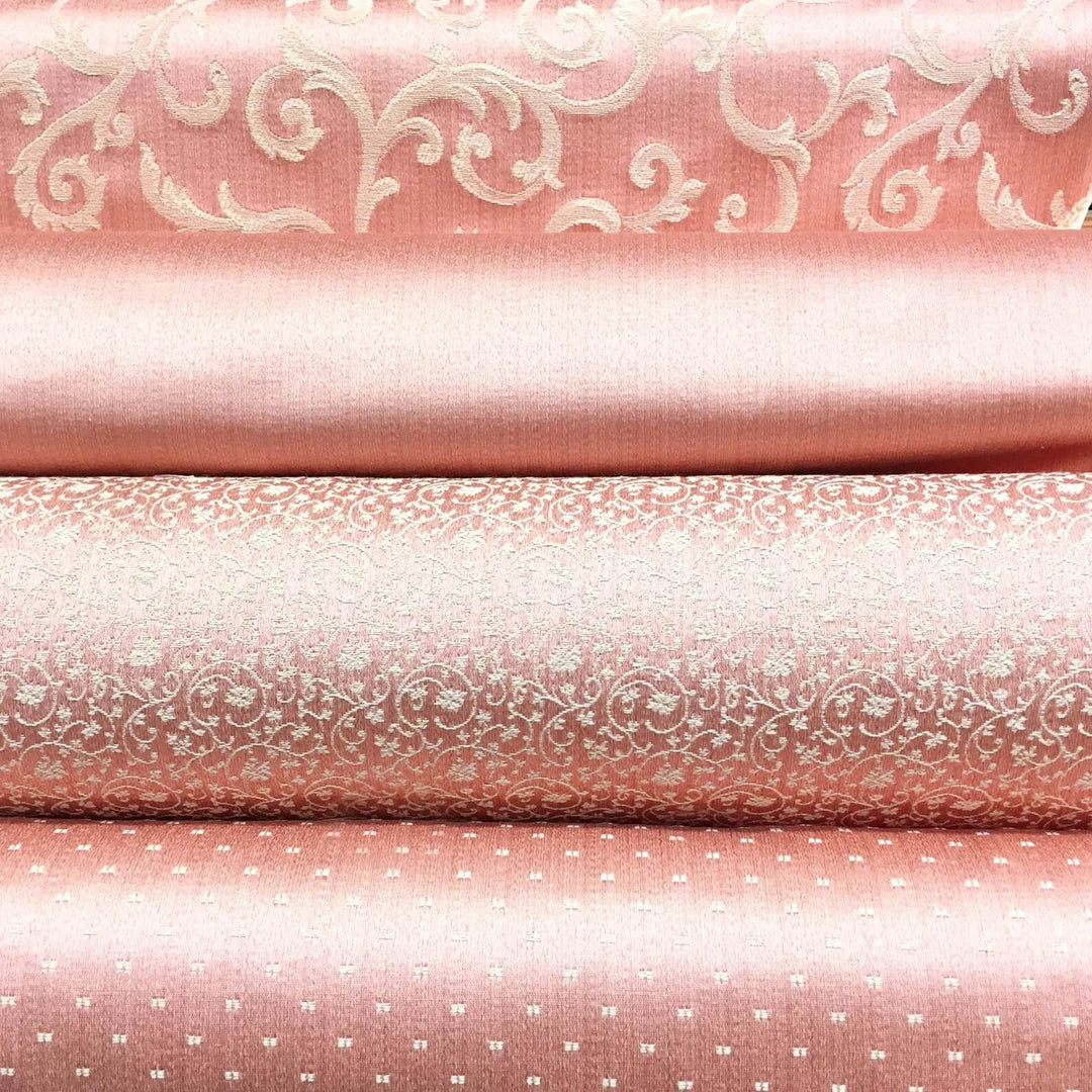 Floral Jacquard Satin Fabric Light Pink by the Yard