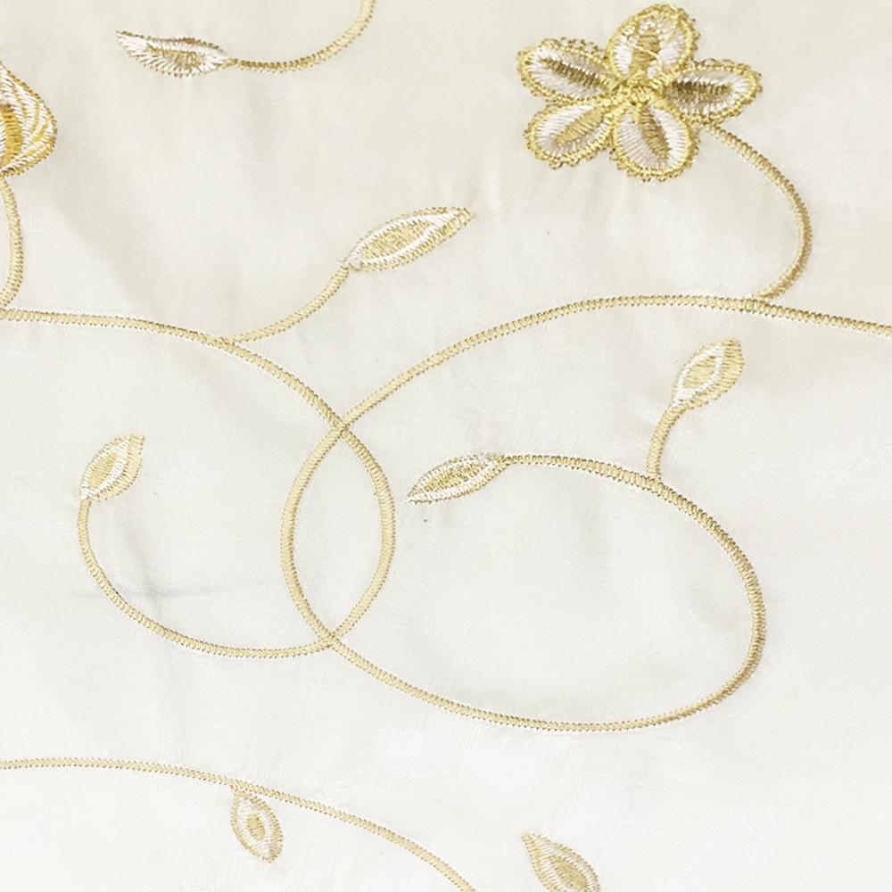 Maroka Floral Embroidery Faux Silk Ivory Gold Fabric - Classic & Modern