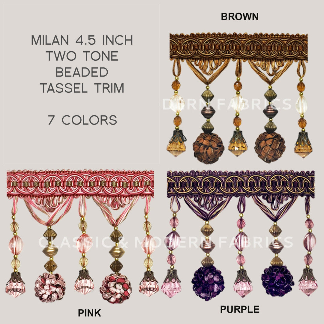 Exquisite Tassel Fringe Trim With Crystal Beads - Red Burgundy, 4 Inches Wide, Sold By The Yard