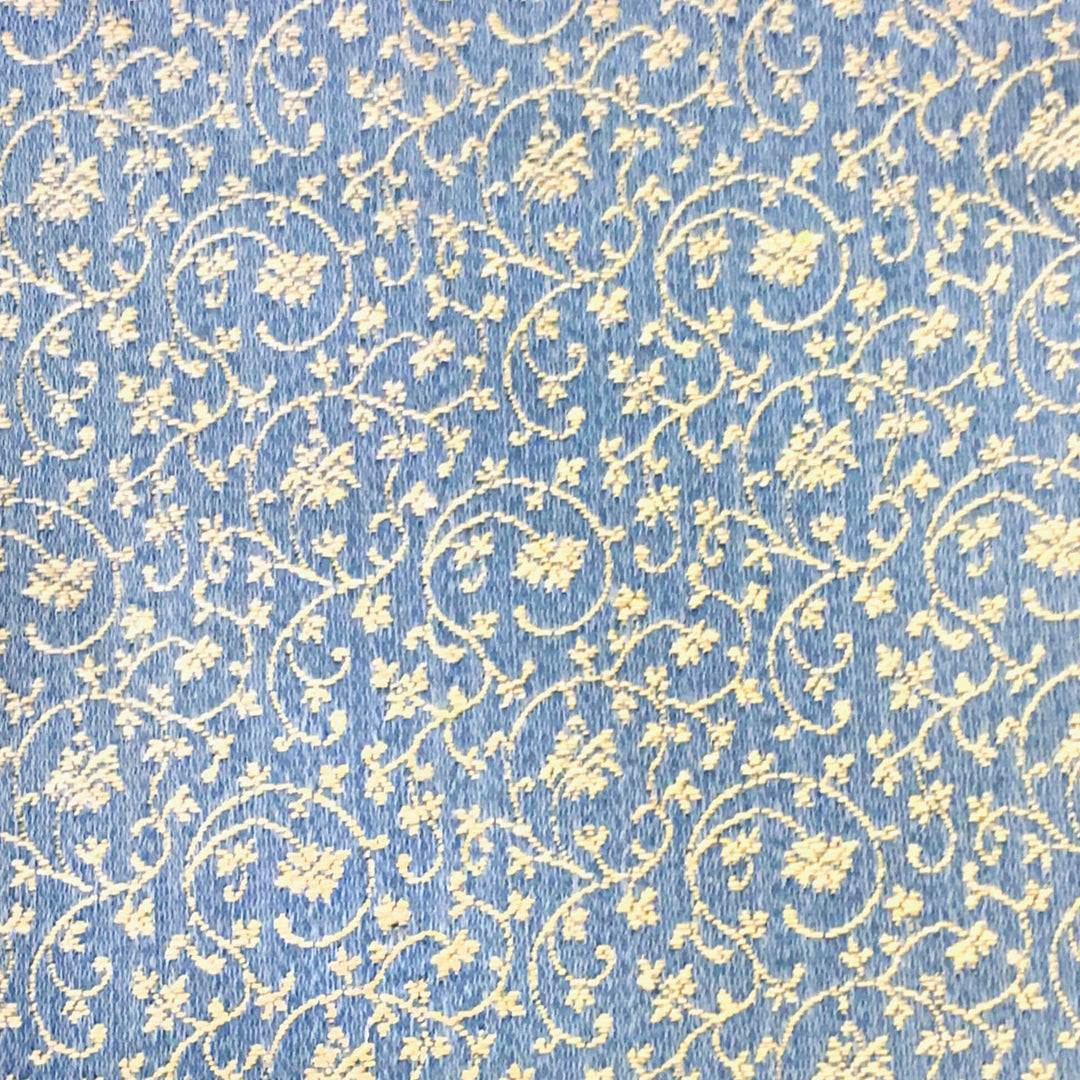 MILANO Blue Gold Floral Small Swirl Scroll Jacquard Brocade Fabric - Classic Modern Fabrics